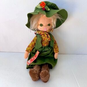 VTG 70s 80s Lenci‎ Torino Felt Rag Cloth Girl Doll Green Dress Tagged 638176
